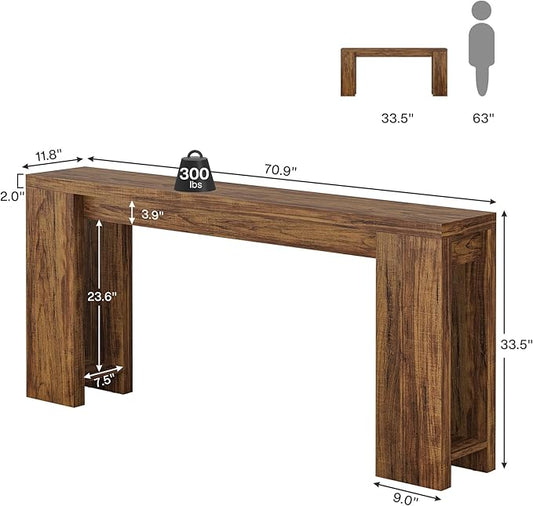 Tribesigns 70.9-Inch Long Console Table, Farmhouse Wooden Entryway Sofa Table Behind Couch, Narrow Entry Console for Living Room, Hallway, Entrance, Foyer, Walnut Brown