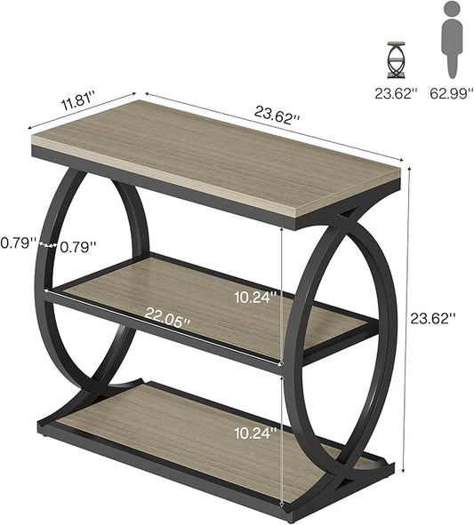Tribesigns End Table, Narrow 3-Tier End Table for Living Room, Industrial Wooden Side Table with Metal Frame, Small Bedside Nightstand for Bedroom, Small Spaces, Grey