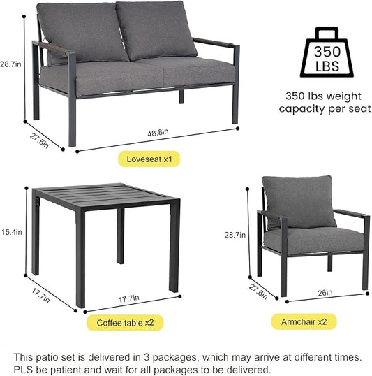 Metal Patio Furniture Set, 5-Piece Modern Patio Set with Sofa and Coffee Tables, Outdoor Furniture Set for Garden, Backyard, Balcony, Poolside (Dark Grey)