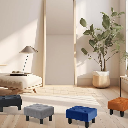 Poofzy Small Foot Stool Ottoman, Velvet Ottoman Foot Rest with Legs, Rectangle Foot Rest for Couch, Footstools and Ottomans Small for Living Room and Entryway (Navy Blue)