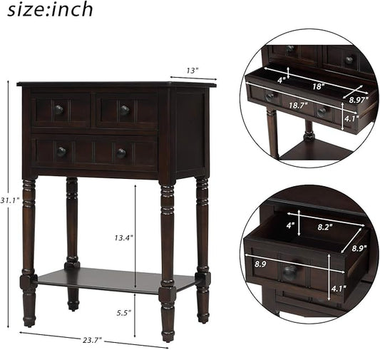 Knocbel Slim Antique Entry Console Table with Drawers & Bottom Open Shelf, Solid Wood Sofa Couch Table for Entryway Hallway Living Room (Espresso)