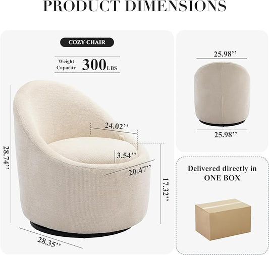 360° Swivel Accent Chair, Mid-Century Modern Chair with Hidden Storge, Small Swivel Chair with Arms for Living Room/Office-Beige
