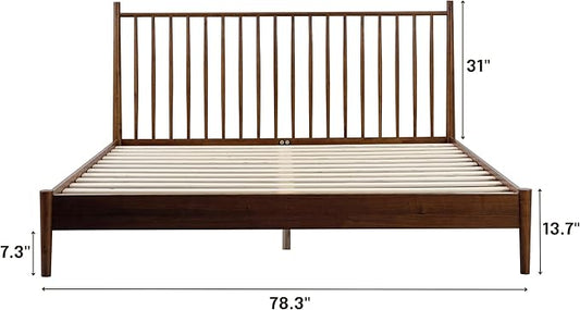 NTC Inno Wooden Bed Frame with Headboard, Solid Oak and Rubber Wood Foundation with Silent Slats and Wood Central Supports, 1000 Lb Capacity, Effortless Assembly, King - Dark Walnut