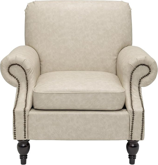 Accent Chair,22.4" Seat Depth Armchair with Roll Arms,36.6W*34.3D*34.6H Living Room Chair,Wood Legs,Set of 1,Faux Leather in Khaki