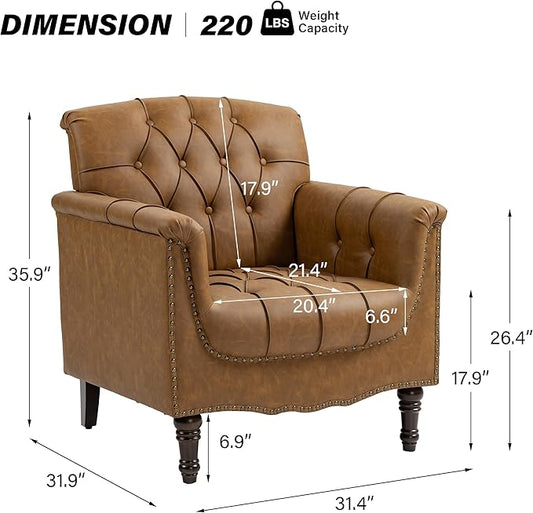 Lumibee Faux Leather Accent Chairs Set of 2, Contemporary Armchairs with Nailhead Trims & Wood Legs for Living Room, Upholstered Comfy Arm Chairs for Office,Bedroom-Camel