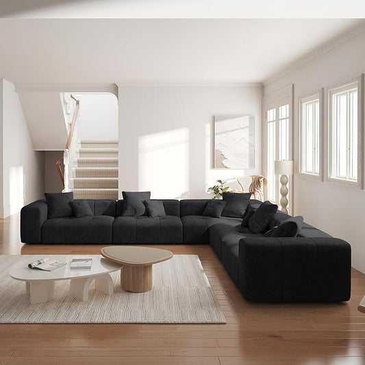 WJShome Oversized Modular Sectional Sofa, V Shaped Couch with Ottoman,Sectional Couches for Living Room,Large Linen Deep Seat with Pillow Couches for Home,Spacious Space,Black