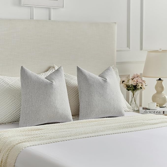 FUTEI Light Grey Chenille Decorative Throw Pillow Covers 12x20 Inch Set of 2,Soft Cozy Faux Linen Textured Lumbar Pillow Cases,Farmhouse Home Decor for Couch Living Room