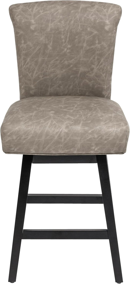Bar Stool, PU Leather Barstool, 26 Inch Upholstered Counter Stools with 15.7" High Back and Footrest, Swivel Counter Height Barstools for Kitchen Island Home Bar Greige