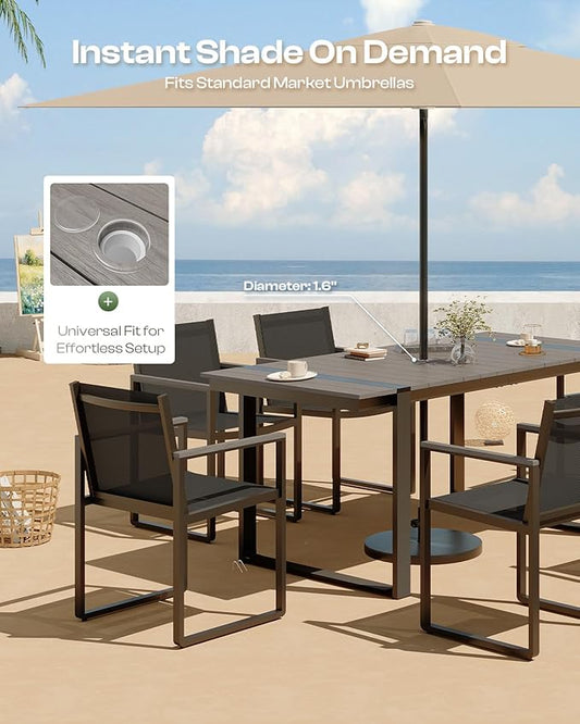 Outdoor Dining Set, Patio Table and Chairs Set, 7 Piece HDPS + Aluminum Patio Furniture Set with Umbrella Hole, Patio Dining Table Set (Gray)