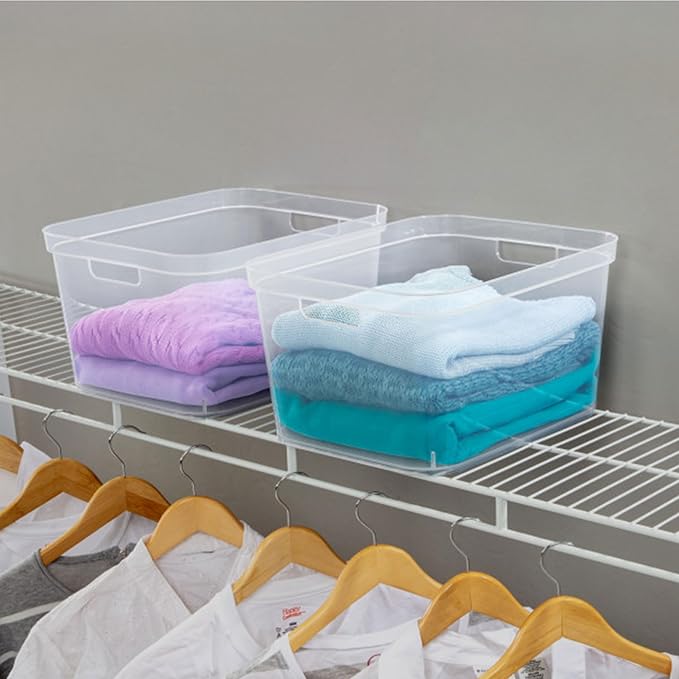 Sterilite 8.25x12.25x15 Inch Modern Polished Storage Bin w/Comfortable Carry Through Handles & Banded Rim for Household Organization, Clear (18 Pack)