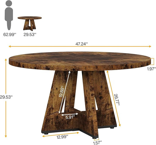 Tribesigns Farmhouse Dining Table, 47 Inch Round Dinner Table for 4, Rustic Round Dining Room Table for Home Dining Room Living Room (Dark Brown)
