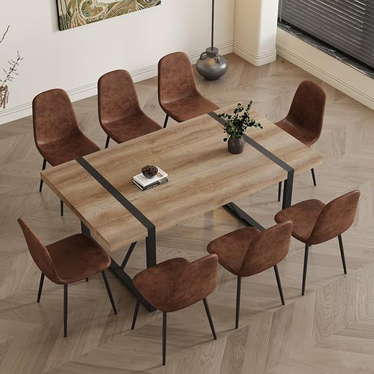 Dining Table Set for 8,Dining Room Table Set for 8,71'' Kitchen Table and Suede Nap Fabic Chairs Set of 8,8 Chair Dining Table Set for Kitchen Dining Room