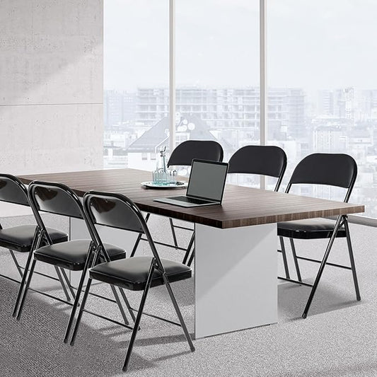 4 Pack Folding Chairs with Padded Seats, Padded Folding Chair with Steel Frame for Events Home Office, Pu Leather Folding Chair Black