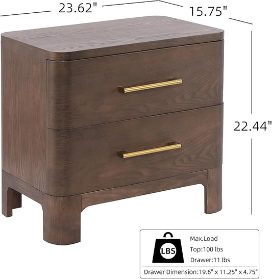 Christopher Knight Home Egbert Modern Nightstand with Drawers, Wooden Small Night Stand with Rounded Corners Design, Bedside Table/End Table for Bedroom, Multipurpose Storage Cabinet, Brown