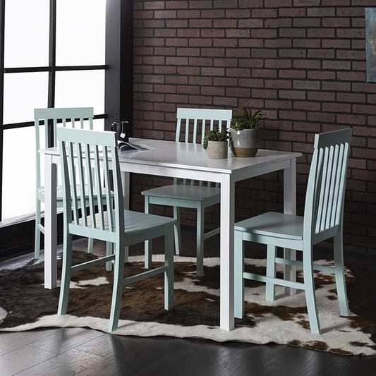 Walker Edison Modern Color Dining Room Table and Chair Set Small Space Living Kitchen, Dining Set, 48 Inch, 4 Person, White and Mint Blue