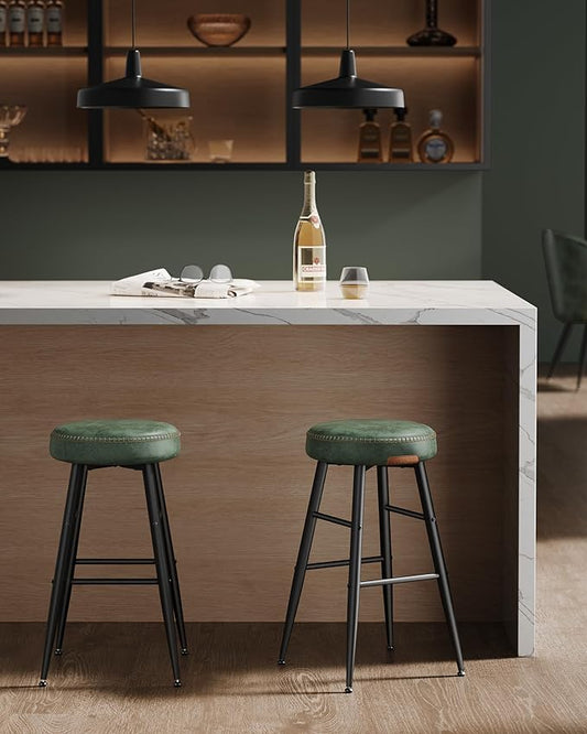VASAGLE EKHO Collection - Bar Stools Set of 2, Counter Height Bar Stools, Kitchen Counter Stools, Mid-Century Modern Backless Counter Stools, 24.8-Inch Tall, Kitchen Island Home Bar, Forest Green