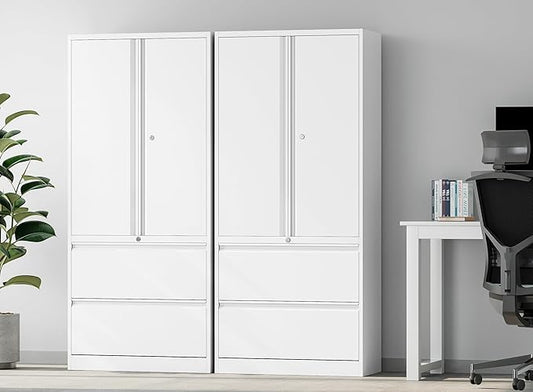 SISESOL Storage Cabinet Metal Display Cabinet with Glass Doors, 71in H x 31.5in W x 15.7in D, White, Kitchen Pantry Cabinet for Home Office, Bathroom, Bedroom, Living Room