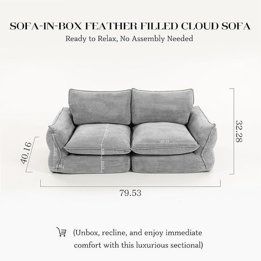81'' Down Blend Loveseat, Deep Seat Cloud Sofa with Feather-Filled Cushions, Ultra Soft Sink-in Comfort Couch for Living Room, Modern Oversized Sofa – Pebble Gray