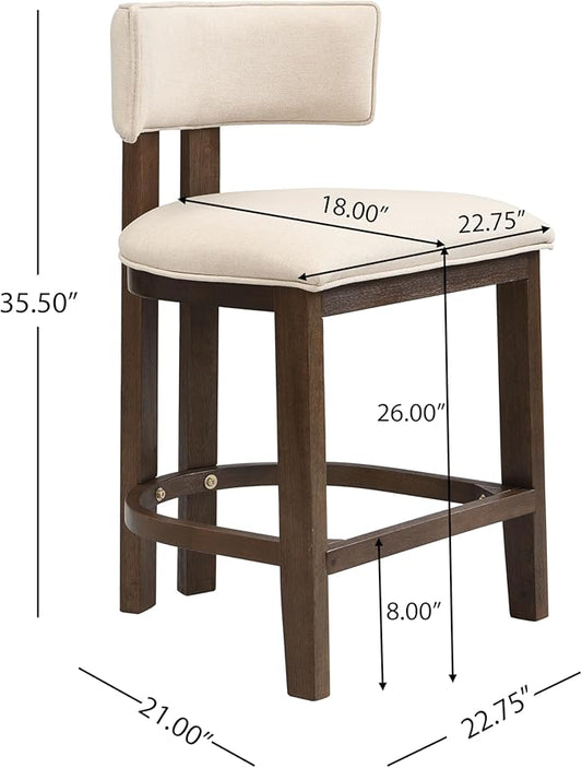 Christopher Knight Home Minso Wooden Counter Height Bar Stools Set of 2, Comfy Upholstered Barstools with Backrest/Footrest, Counter Stool for Kitchen Island/Home Bar Table, Walnut + Beige