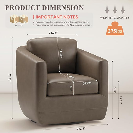 360° Swivel Accent Chair Set of 2 with Pillow - Comfy Living Room Armchair No-Sag Foam & Sturdy Metal Base, Fully Assembled Swivel Accent Single Sofa for Bedroom Living Room, Office, Wolf Grey