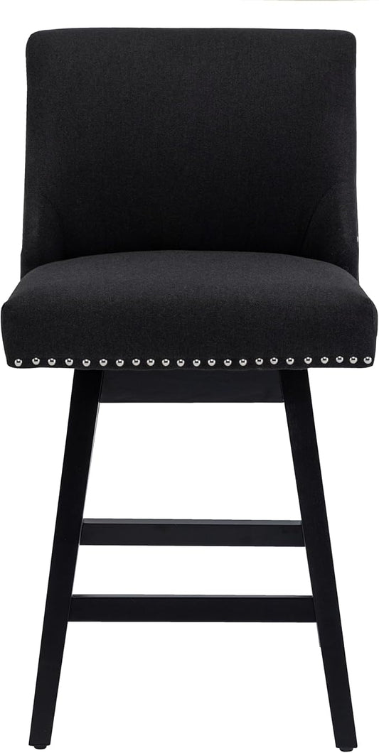 Bar Stool, 26 Inch Upholstered Barstools with 13.8" High Back and Footrest, Swivel Counter Height Barstools for Kitchen Island Home Bar Performance Fabric Black