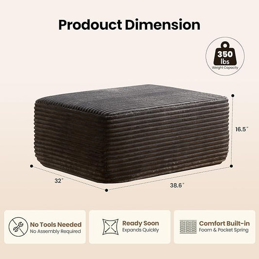 Removable Ottoman Can be Footrest Or Side Table, Idea for Living Room Bedroom Balcony(Plush Fabric, Grey)