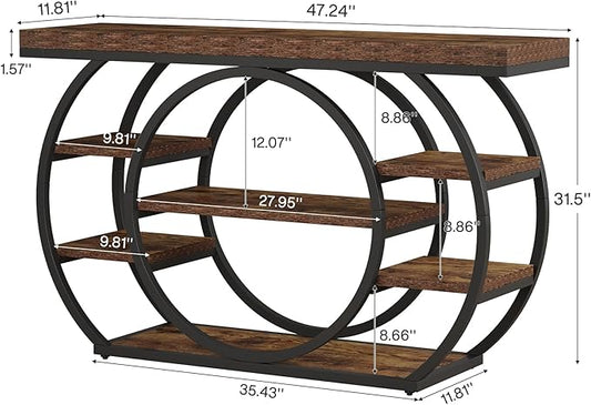Tribesigns 47" Console Table, 5-Tier Industrial Entryway Table with Metal Frame, Narrow Sofa Table Behind Couch Accent Tables for Living Room, Hallway, Foyer, Rustic Brown