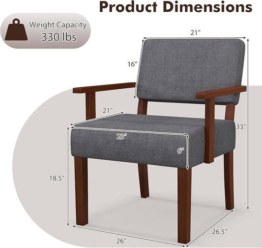 Giantex Mid Century Modern Accent Chair - Linen Living Room Arm Chair w/Soft Padded Seat & Backrest, Rubber Wood Frame, Upholstered Reading Chair for Living Room, Bedroom, Reception, Grey