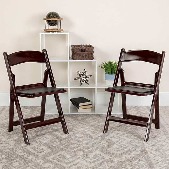 EventStable Titan PRO Resin Folding Chair - Mahogany Indoor/Outdoor Lightweight Folding Chair with Vinyl Padded for Weddings Parties Events - 4 Pack