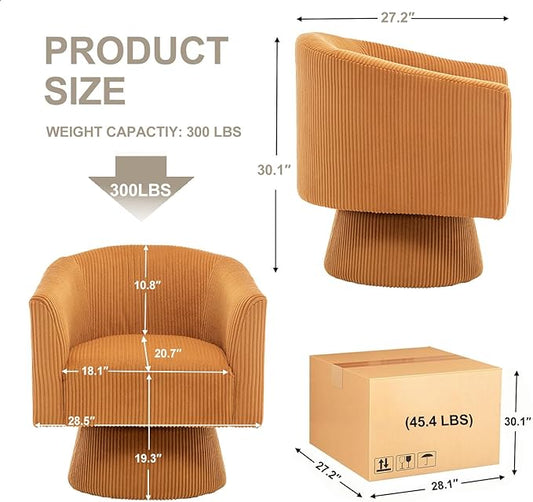 Swivel Accent Chair Set of 2, Modern 360° Swivel Barrel Chair, Corduroy Upholstered Single Sofa for Living Room, Bedroom(Mustard)