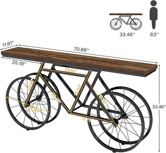 Tribesigns 70.9-Inch Extra Long Console Table, Narrow Sofa Table with Bicycle Metal Base, Modern Industrial Entryway Table Behind Couch Table for Living Room, Hallway, Entrance, Foyer, Rustic Brown
