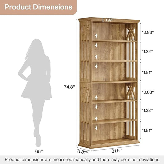Tribesigns 6-Tier Bookshelf, 75-Inch Tall Bookcase, Large Bookshelves and Bookcases Freestanding Display Shelves, Wood Book Shelf for Living Room, Home Office, Bedroom, Light Brown (2Packs)