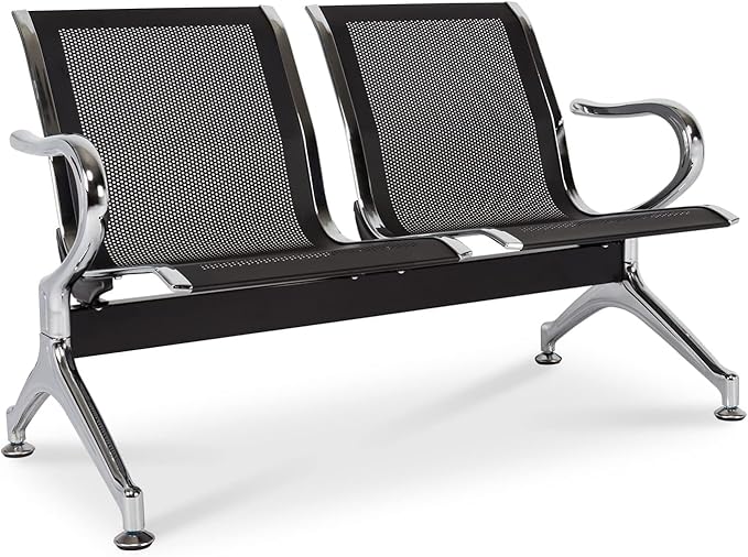 Kinsuite Reception Room Chair - 2pcs 2-Seat Guest Bench with Arms, Metal Waiting Room Chairs Reception Seat for Office Bank, Hospital, Airport, Black
