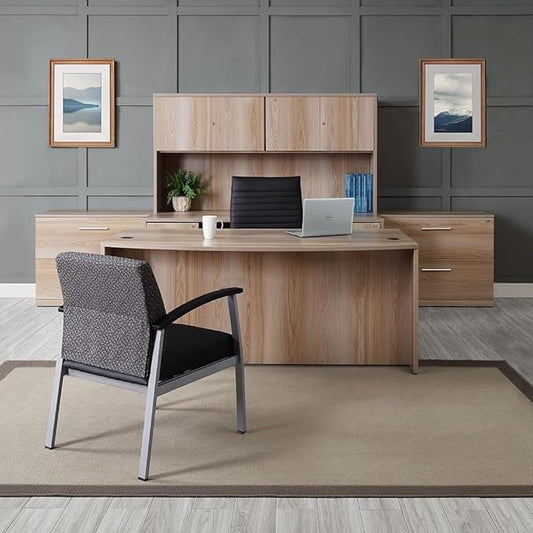 NBF at Work Bowfront Executive Office Desk - Durable Laminate Computer Desk with Two Drawers - Modern Desk with Storage and File Cabinet - Work Desk for Home (71" W, Gray)