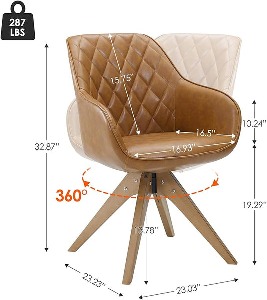 Zouron Mid Century Modern Accent Chair with Wooden Legs, Upholstered Swivel Chair No Wheels, Side Accent Armchair Vanity Chair for Small Space Home Office Living Room Bedroom, Claybank