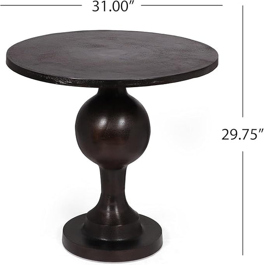 Christopher Knight Home Vintage Aluminum Round Dining Table with Pedestal Base, Table for Dining Set, Suitable for Small Living Areas,Furniture for Kitchen, Dining Room, Party, Raw Bronze