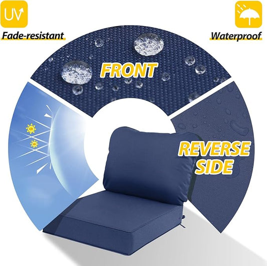 AAAAAcessories Outdoor Deep Seat Cushions, Waterproof, Fade-Resistant Patio Furniture Replacement Cushions, 24" x 24" x 5", Set of 2, Navy Blue