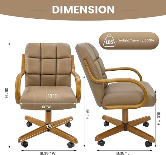 Chromcraft Douglas Set of 6 Classic Caster Swivel Tilt Dining Chairs Swivel Tilt Dining Chairs, Kitchen Chairs (Taupe-Chestnut)