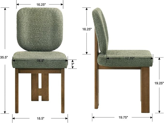 Modern Dining Chairs Set of 2, Farmhouse Chenille Upholstered Wooden Kitchen Chairs with Back, Side Armless Dining Room Chairs with Walnut Wood Legs for Kitchen Restaurant, Green