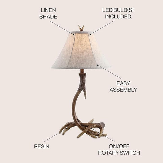 JONATHAN Y JYL6305A Antler 27.5" Rustic Resin LED Table Lamp Traditional Bedside Desk Nightstand Lamp for Bedroom Living Room Office College Bookcase LED Bulb Included, Brown