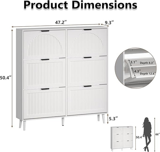 Shoe Cabinet for Entryway with 6 Flip Drawers, Slim Wooden Shoe Storage Organizer with Modern Fluted Pannel,Freestanding Narrow Hidden Shoe Rack for Hallway, Foyer, Living Room
