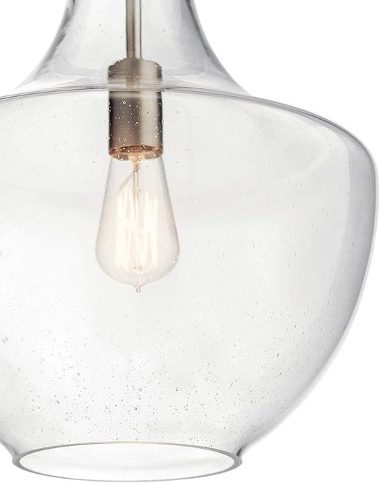 Everly 19.75" 1-Light Bell Pendant with Clear Glass in Brushed Nickel, for Kitchen Island, Dining Nook, Bedroom, (19.75" x 13.75") 42046NI