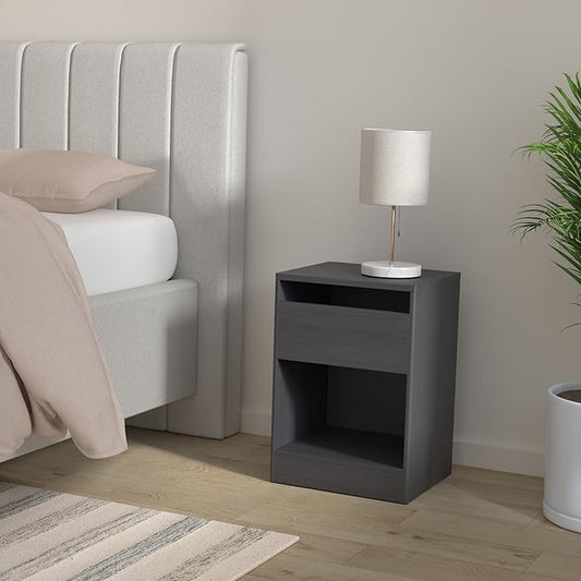 VASAGLE LED Nightstand with Charging Station, Adjustable Light Colors, 2 AC Outlets, 2 USB Ports, Bedside Table, Side Table with Drawer, Modern, 13.8 x 15.7 x 21.7 Inches, Ebony Black ULET618T21V1