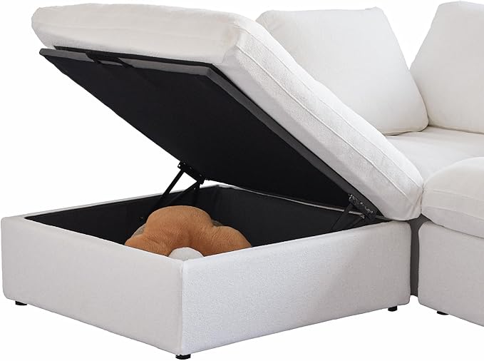 Cloud Modular Sectional Sofa for Livingroom,Large Down Filled Comfort Corner Sectional Sofa Couch with Ottoman,Wide Deep Seat Convertible Couches for Office Apartment,V Shaped,White