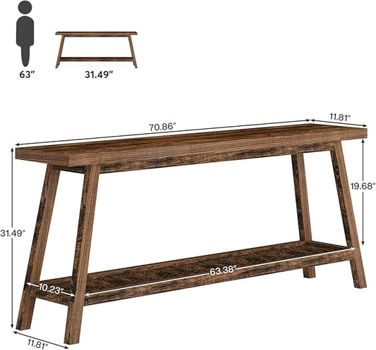 Tribesigns Farmhouse Console Entryway Table: 70.9 Inches All Wood Console Table for Entrance, 2 Tiers Narrow Long Behind Couch Sofa Table, Foyer Entry Table for Hallway, Living Room, Brown