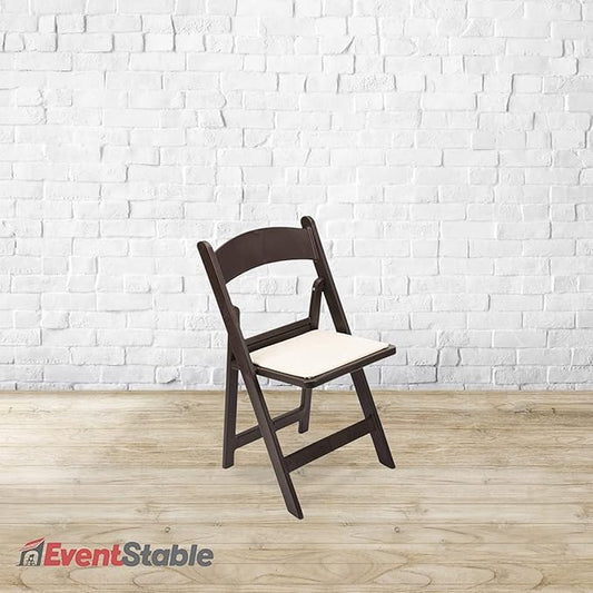 EventStable Titan PRO Resin Folding Chair - Dark Brown Indoor/Outdoor Lightweight Foldable Chair - Vinyl Padded Folding Chair for Weddings Parties Events - 100 Pack