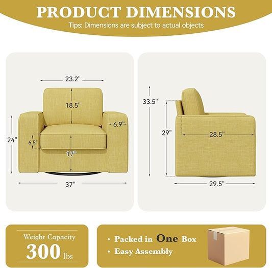 36'' Width 360 Rotation Swivel Accent Chair, Extra Wide Armrests Mid-Century Modern Armchair 1 pcs for Living Room, Bedroom, Office-Yellow
