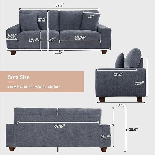 DOPEDIO Modern Loveseat Sofa for Living Room,Chenille Recliner, Removable Cover, Spring Cushions, Solid Wood Frame, Easy Assembly for Small Spaces (71.25inch,Blue)