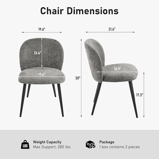 Upholstered Dining Chairs Set of 4, Modern Kitchen Side Chair with Padded Seat Comfortable Chenille Fabric Study Black Matel Legs,Desk Chair with Back for Dining Rooms, Gray