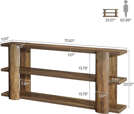 Tribesigns 70.87" Extra Long Console Table for Entryway, Narrow Wooden 3-Tier Sofa Table Behind Couch, Farmhouse Entryway Accent Table for Living Room, Hallway Foyer, Brown